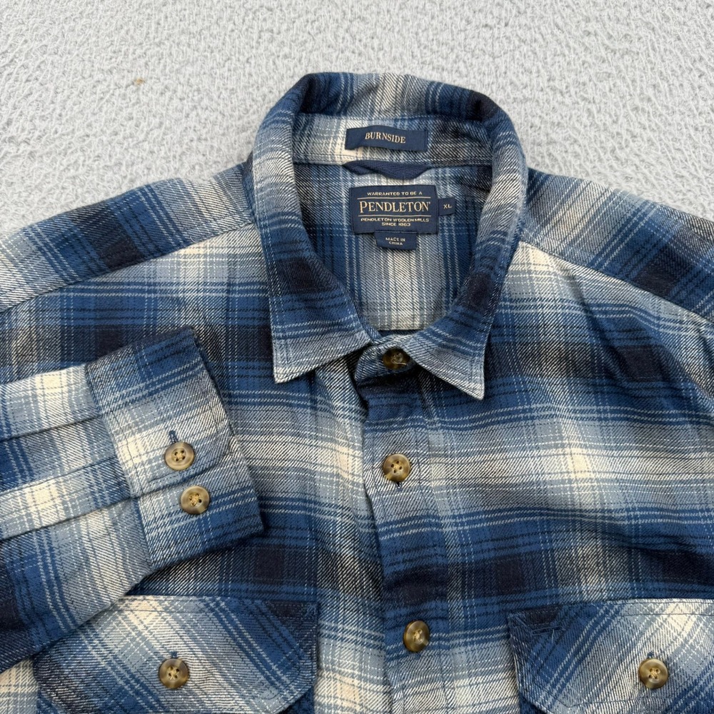 Pendleton Burnside Flannel Shirt Mens XL Blue Plaid Cotton Long Sleeve Button Up
